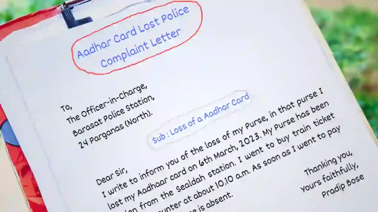 Aadhar Card Lost Police Complaint Letter