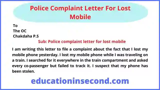 Police Complaint Letter For Lost Mobile