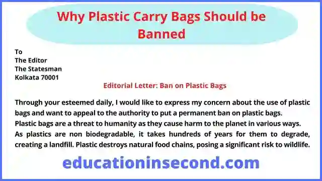 editorial letter about why plastic carry bags should be banned