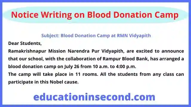 Notice Writing on Blood Donation Camp