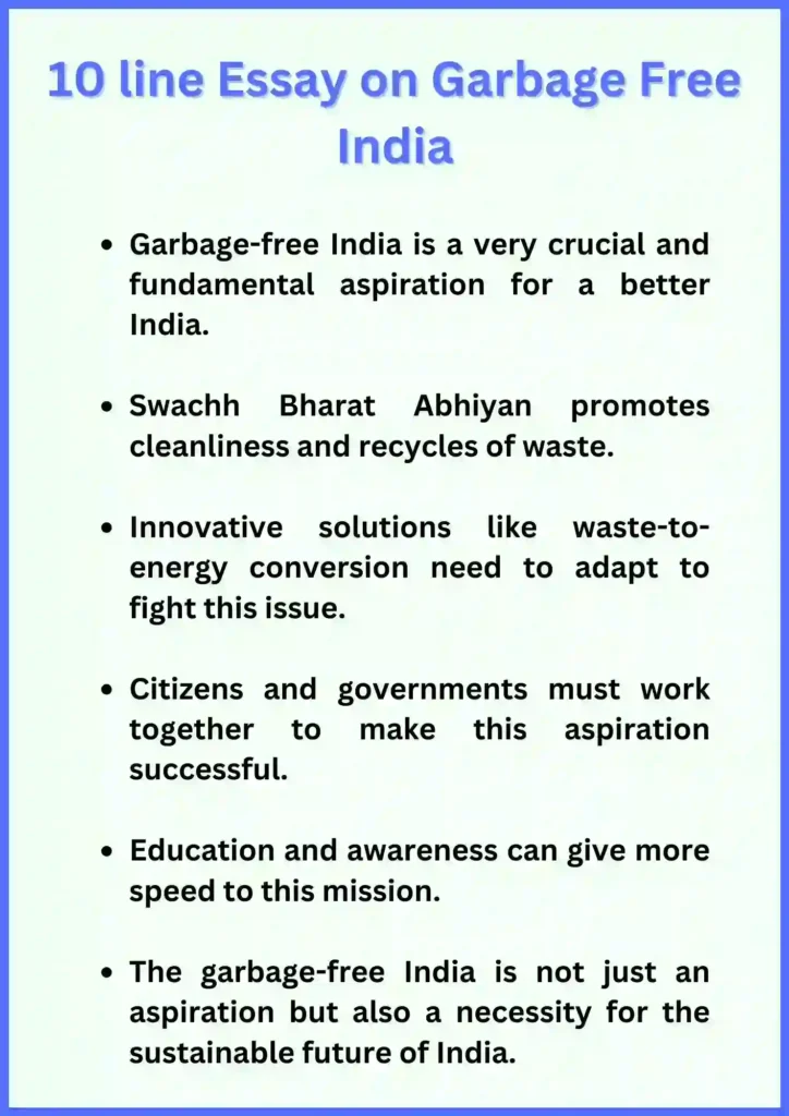 10 line Essay on Garbage Free India