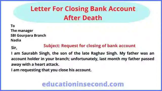 letter for closing bank account after death