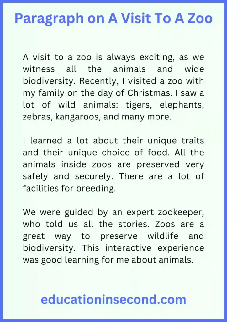a visit to a zoo essay 100 words